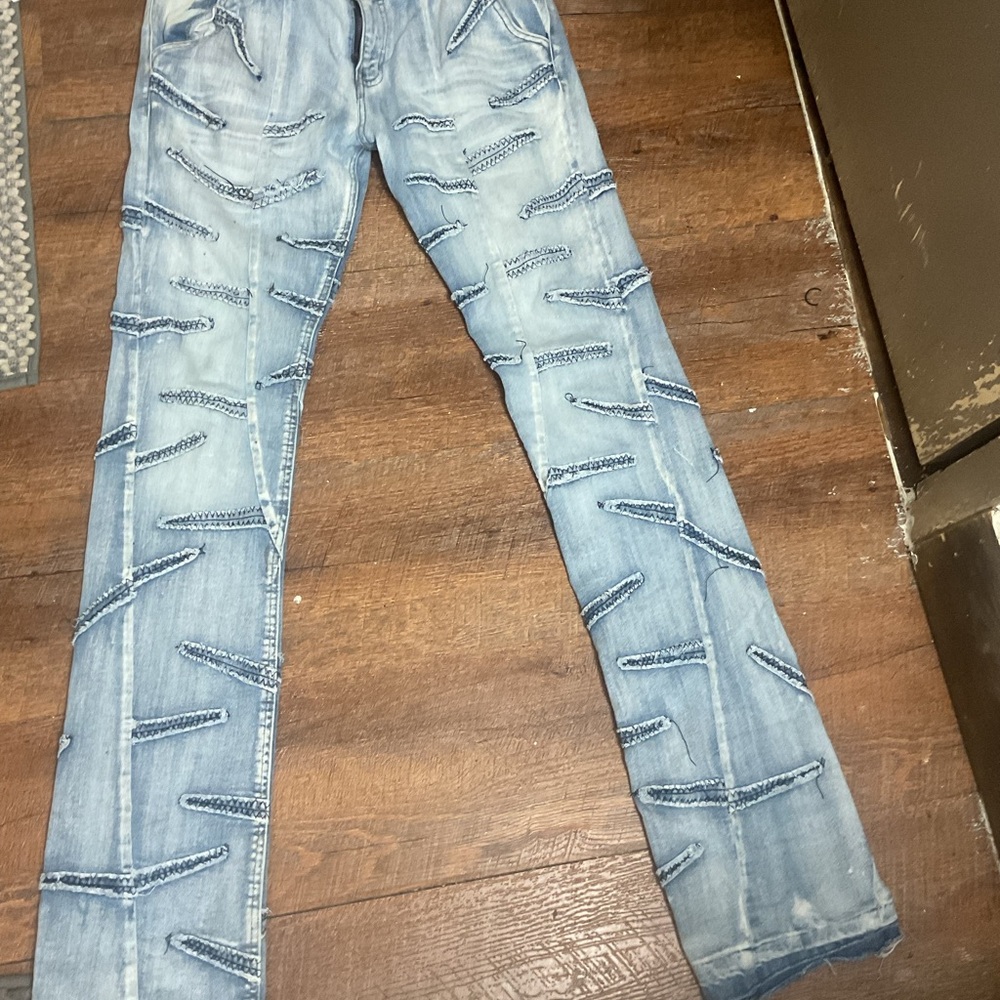 Revolution Light Blue Distressed Straight Leg Jeans - Picture 1 of 2
